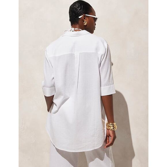 J.Crew Popover Shirt Airy Gauze Tunic Warm Sesame Relaxed Cotton Beach XXS NWT - Picture 3 of 11